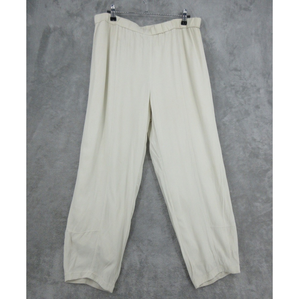 Eileen Fisher Pants Womens Size L Cream Elastic Waist Wide Leg Silk Lagenlook